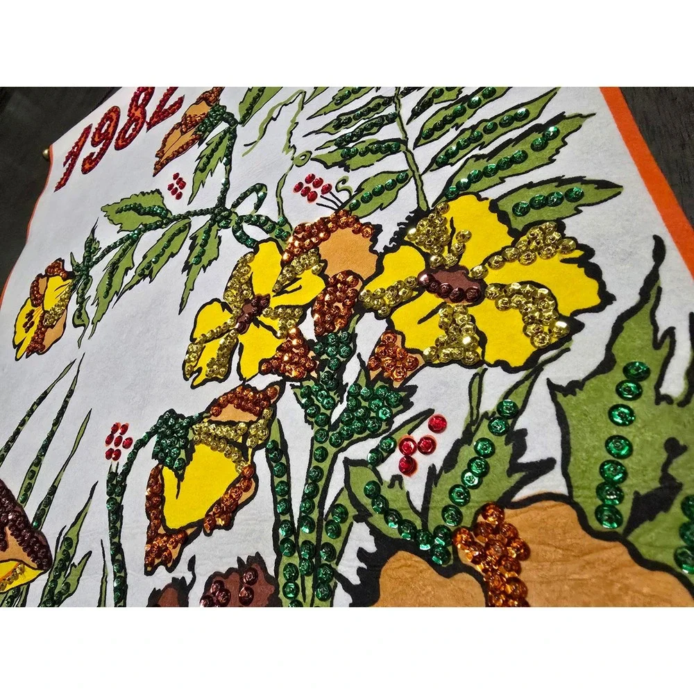Vintage‎ 1982 Felt Wall Calendar with Sequins, Mushrooms & Floral Design